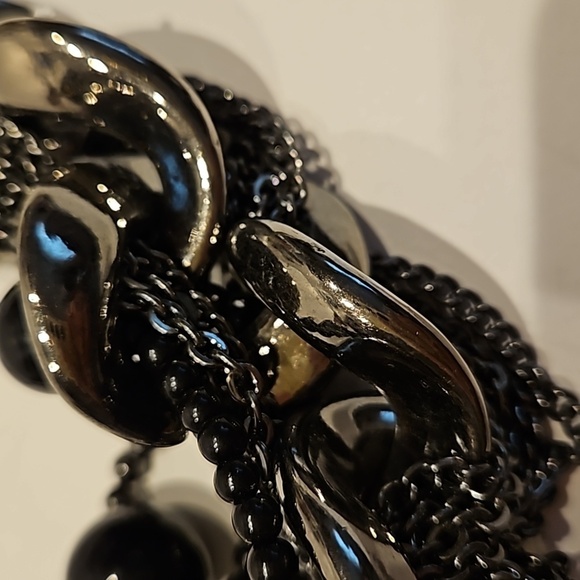 BLACK & GUNMETAL TWISTED Chains & Beads 18" Long Necklace - Picture 4 of 9